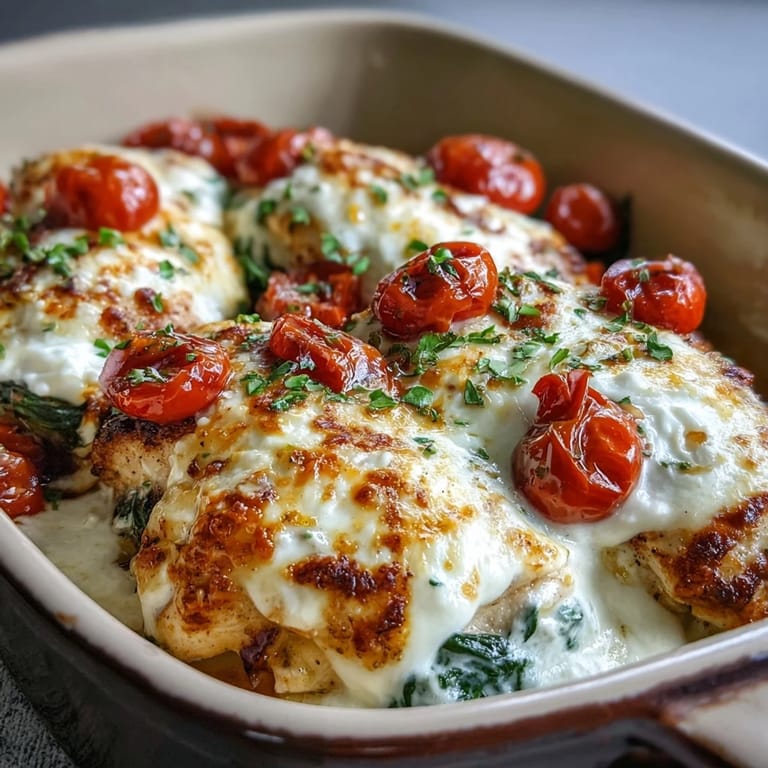 Close-up of High Protein Chicken Bake ingredients, showing raw chicken breasts in a dish ready for the spinach and tomato yogurt mixture.