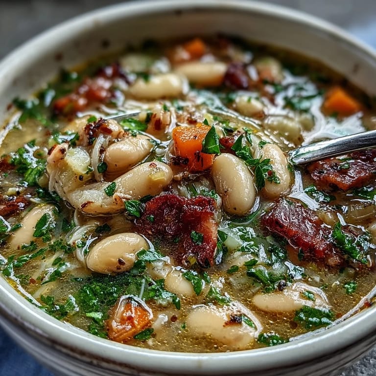 Comforting White Bean and Ham Hock Soup with shredded ham, soft beans, and a savory broth, perfect for chilly days.