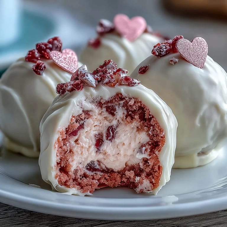 Delight friends with Galentines cake pops: pink velvet cake mixed with cream cheese frosting, dipped in white chocolate and adorned with glitter.