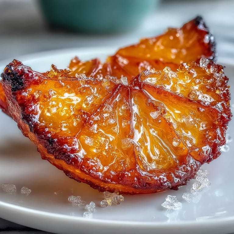 Glossy candied orange slices with translucent peels, ideal for adding a sweet citrus touch to romantic drinks.