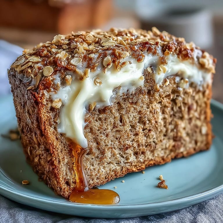 Warm slices of traditional Irish brown bread topped with melting honey butter and a sprinkle of oats.