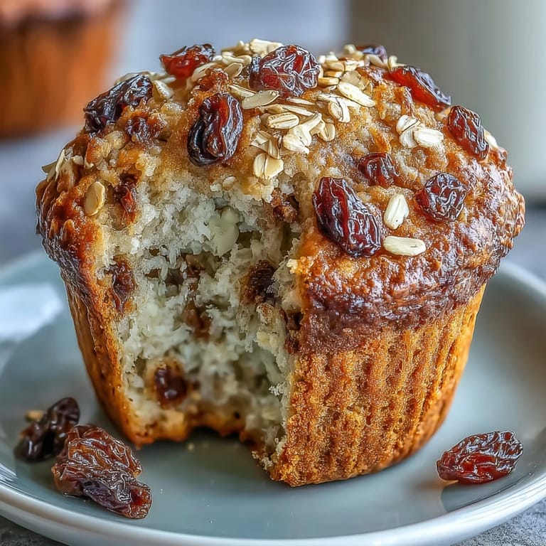 Wholesome muffins studded with sweet raisins and rolled oats, capturing the comforting flavor of traditional Irish soda bread.  