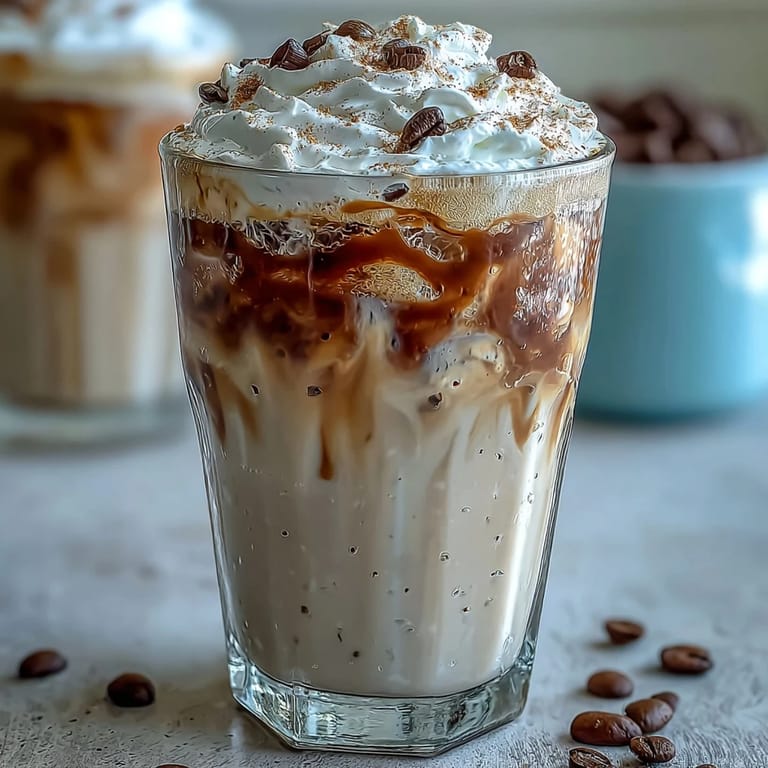 Guilt-free vanilla bean frappuccino made with espresso and almond milk, garnished with cinnamon.