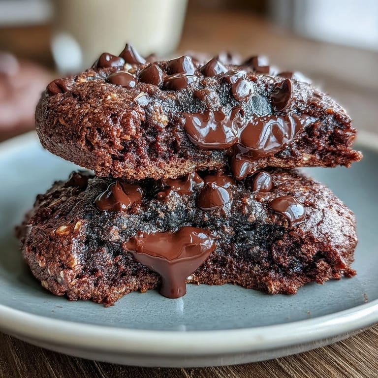Decadent chocolate cookies packed with protein, featuring a moist texture and topped with mini chocolate chips.