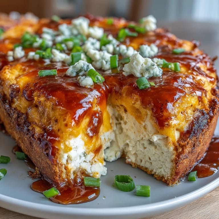 Spicy buffalo chicken dip with cottage cheese base, topped with bubbly mozzarella and cheddar for a protein-rich appetizer.  