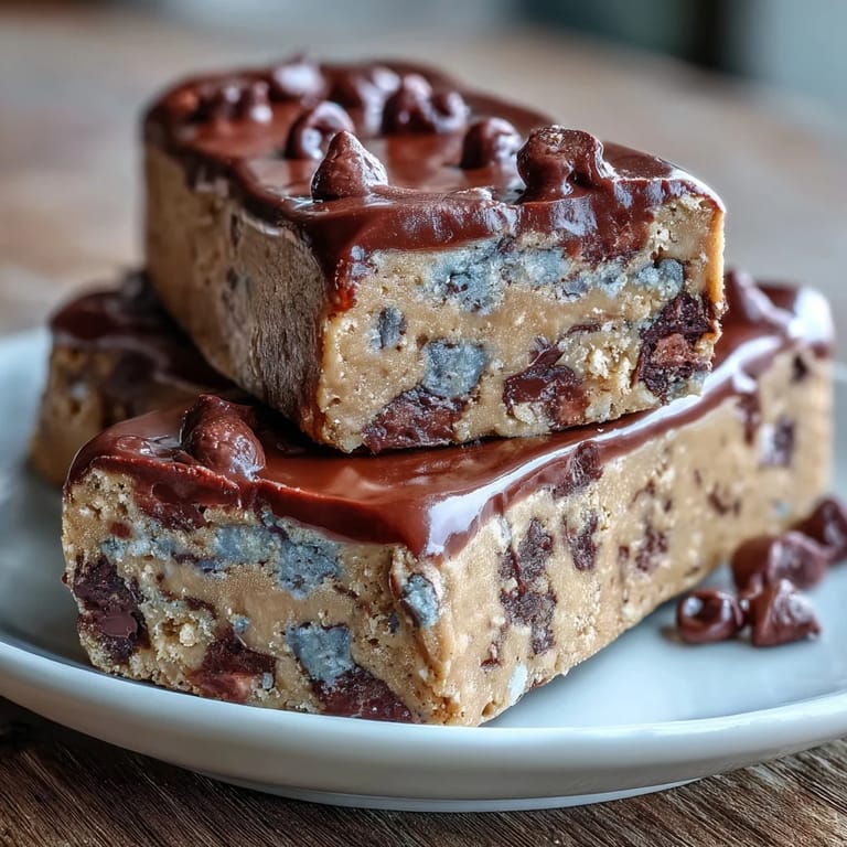 Edible cookie dough protein bars with almond butter and vanilla, chilled and sliced, offering a guilt-free dessert-like protein boost.