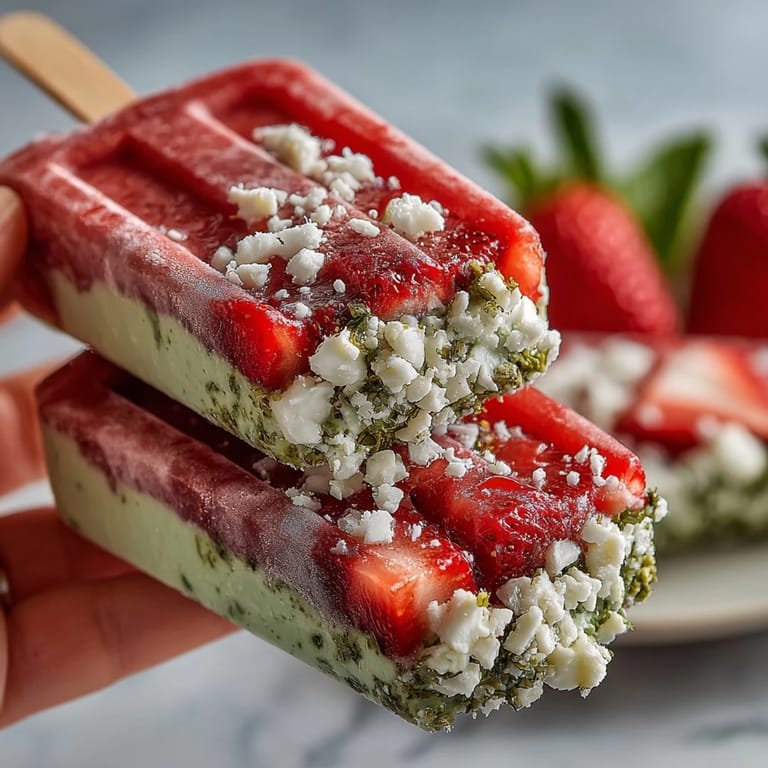 Refreshing homemade popsicles blending sweet strawberries, rich matcha latte, and a hint of vanilla for a summer treat.
