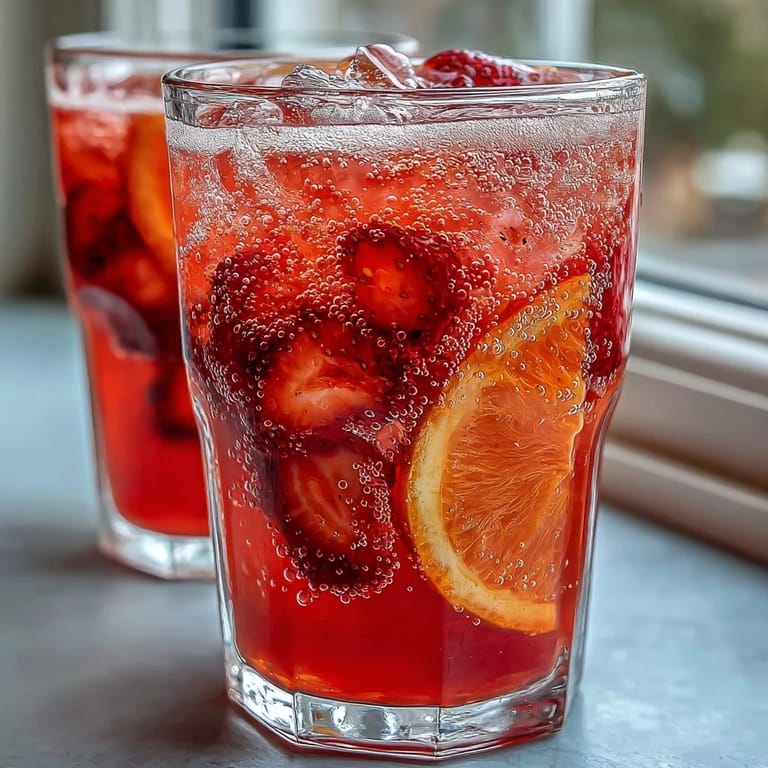Sparkling pink lemonade punch with lemon wheels, lime slices, and berry garnish, perfect for spring parties.