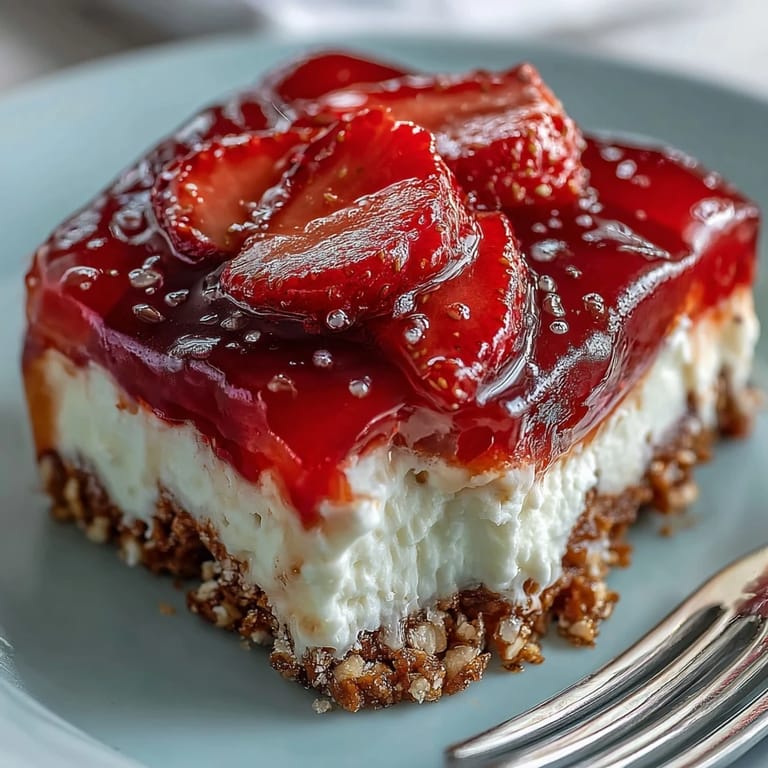 Creamy cheesecake layer and strawberry gelatin in a festive, crowd-pleasing dessert.  