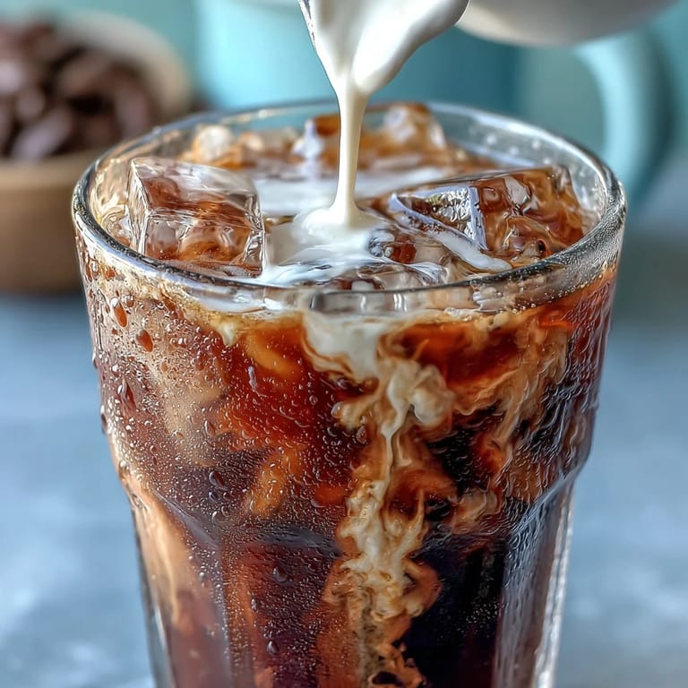 Refreshing homemade cold brew coffee topped with a swirl of sweet cream.