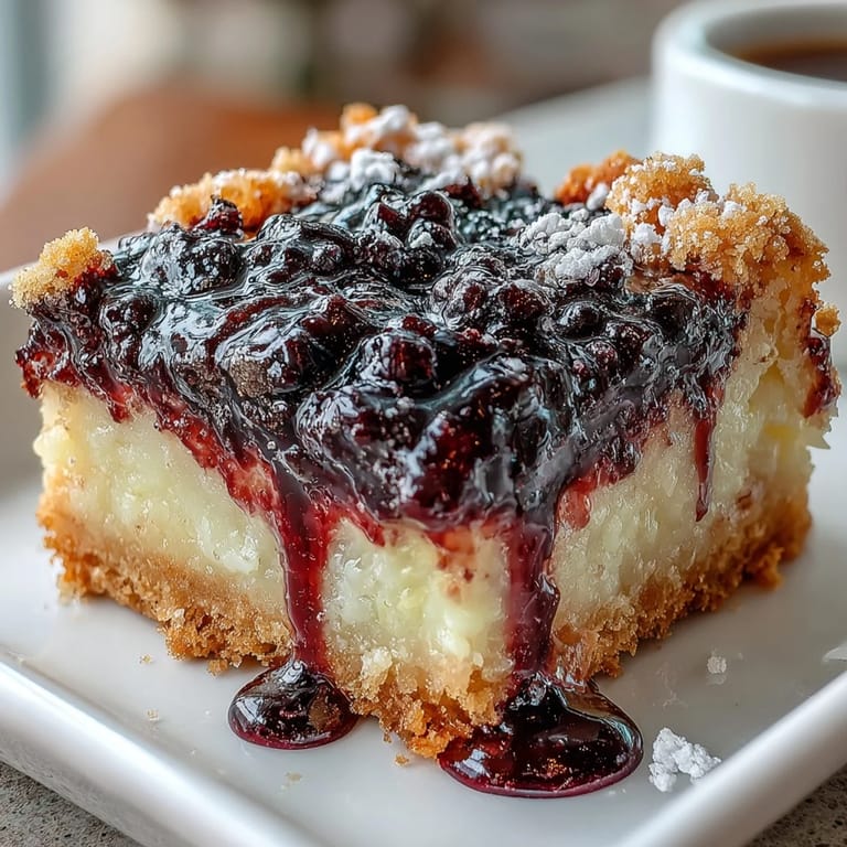 Tangy lemon bars with a vibrant blackberry swirl and shortbread crust.