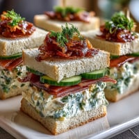 Elegant Kentucky Derby tea sandwiches arranged on a silver platter, featuring cucumber, egg salad, and ham varieties for a classic Southern appetizer.
