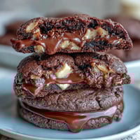 Shadow Milk Cookie-Inspired Dark Chocolate Vanilla Cookies on a rustic baking tray, rich dark chocolate chunks and white chocolate swirls creating a mysterious, decadent look.