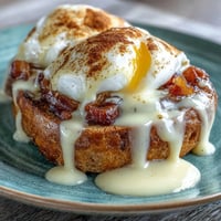 Classic Eggs Benedict with Hollandaise sauce, featuring poached eggs, Canadian bacon, and toasted muffins—perfect for brunch.