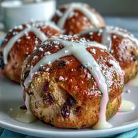 Warm, spiced hot cross buns with currants, glazed in fragrant orange icing, perfect for Easter brunch or teatime.