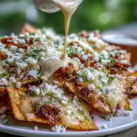Crispy tortilla chips topped with charred corn, melted Monterey Jack and cheddar, and zesty chipotle crema in these Cinco de Mayo Elote Nachos.