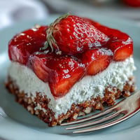 Memorial Day Strawberry Pretzel Salad Dessert with fresh strawberries and pretzel crust.  